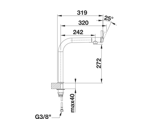 Maßzeichnung einer Armatur mit Maßangaben.