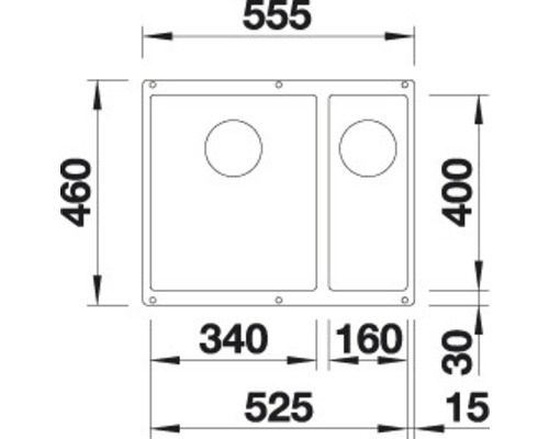 Maße einer Küchenspüle: 555 x 460 Millimeter