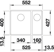 Spüle Blanco SUBLINE 340/160-F 552 x 427 mm felsgrau 523569 1 Spülbecken Ohne Tropffläche Mit Restebecken Becken links