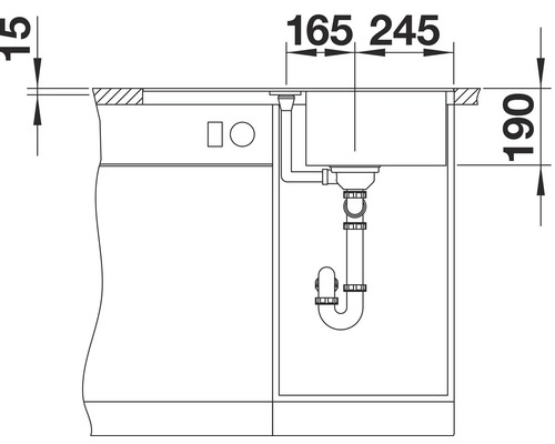 Einbauspüle mit Maßangaben für den Einbau