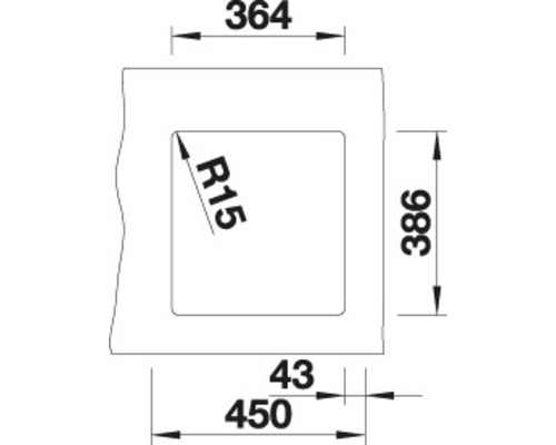 Technische Zeichnung mit Maßangaben eines rechteckigen Ausschnitts: 450 x 386 mm