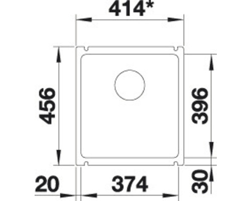 Technische Zeichnung einer Spüle mit Maßangaben