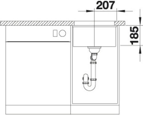 Technische Zeichnung einer Spüle mit Maßangaben