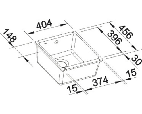Technische Zeichnung einer Küchenspüle mit Maßangaben