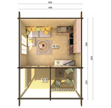 Gartenhaus Palmako Agneta 18,8+12,5 m² inkl. Fußboden, Vordach und Terrasse 608 x 758 cm natur
