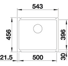 Technische Zeichnung einer Spüle mit Maßangaben.