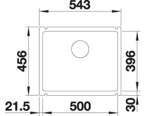 Technische Zeichnung einer Spüle mit Maßangaben.