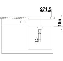 Zeichnung einer Spüle mit Geschirrspüler und Maßangaben