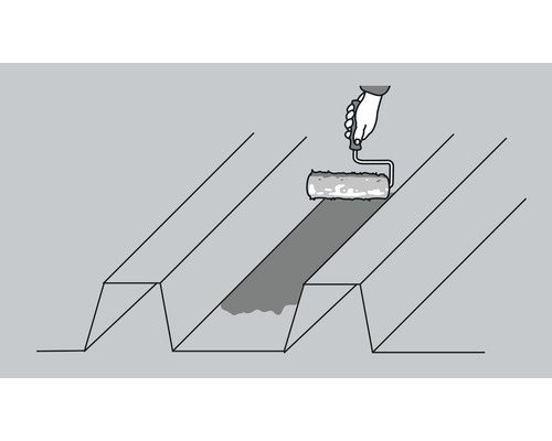 Auftragen von Farbe mit Farbroller auf Trapezblech