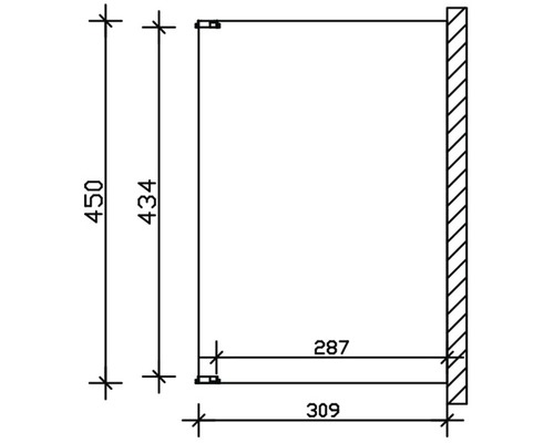 Technische Zeichnung eines Schranks mit den Maßen 450 mal 309 mal 287 Millimeter.