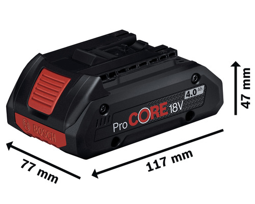 Bosch ProCORE 18V 4.0 Ah Akkupack mit Abmessungen