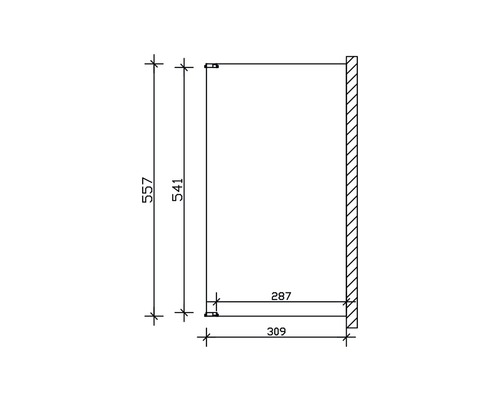 Technische Zeichnung eines Schranks mit den Maßen 557 x 541 x 287 x 309 mm.