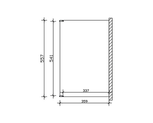 Technische Zeichnung eines Schranks mit Maßangaben.