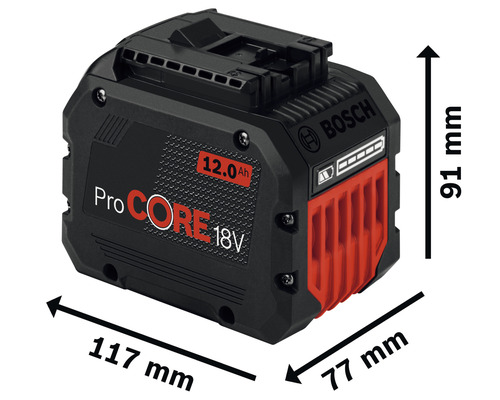Bosch ProCORE 18V 12.0Ah Akku mit Abmessungen