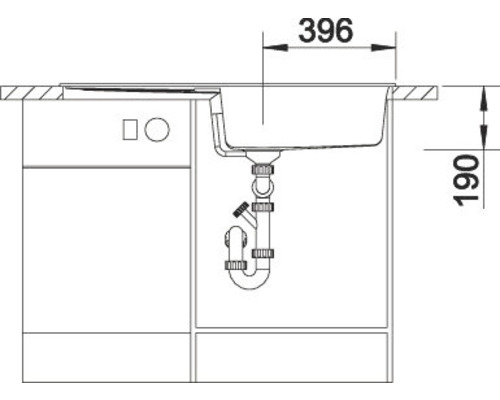 Skizze eines Spülbeckens mit den Maßen 396 und 190