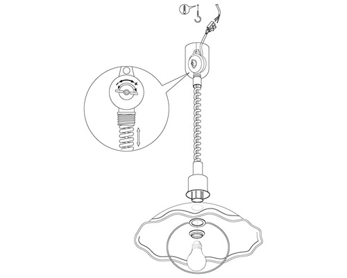 Illustration einer Pendelleuchte mit Details zur Höhenverstellung