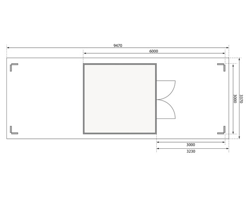 Grundriss einer Gartenlaube mit Maßangaben