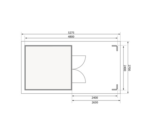 Grundriss einer Gerätehausanlage mit Maßangaben