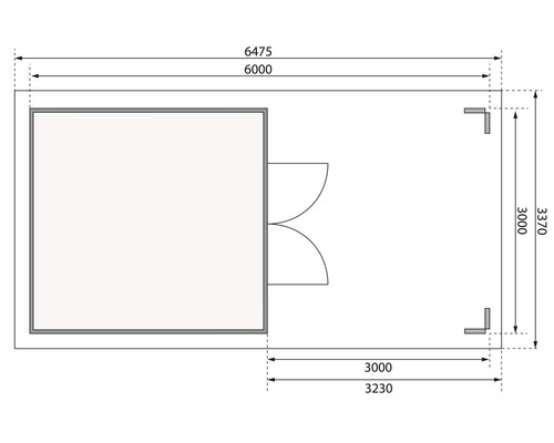 Grundriss eines Gartenhauses mit Maßangaben