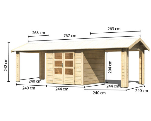 Abmessungen des Holz-Gartenhauses