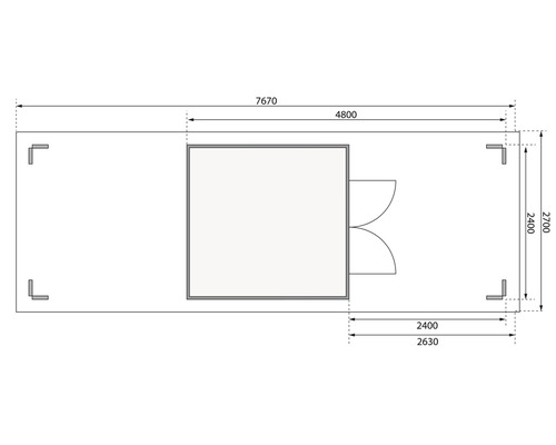Grundriss eines Gartenhauses mit Maßangaben