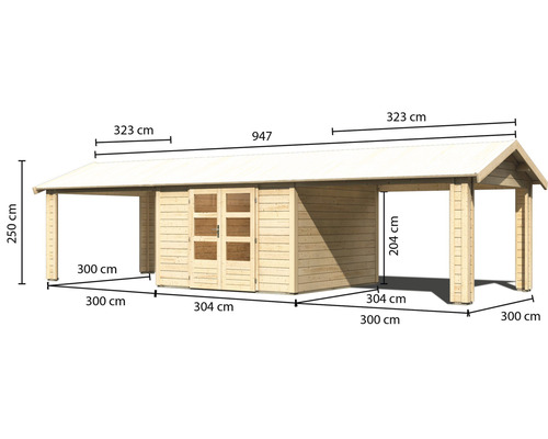 Abbildung einer Gartenlaube mit Maßangaben