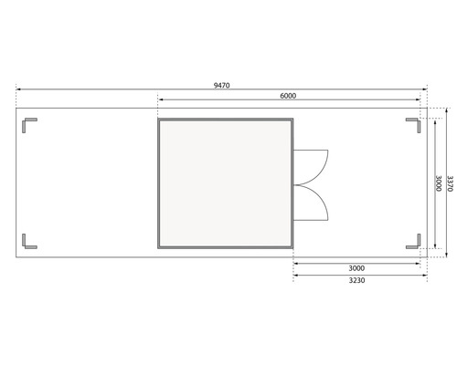 Grundriss eines Gartenhauses mit Maßen