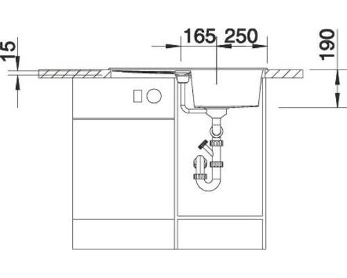 Skizze einer Spüle mit Maßen zur Montage