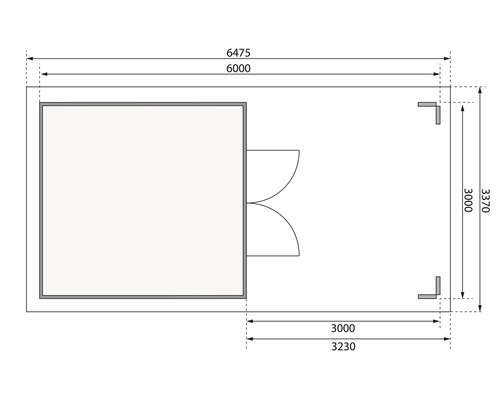 Grundriss eines Gartenhauses mit Maßangaben