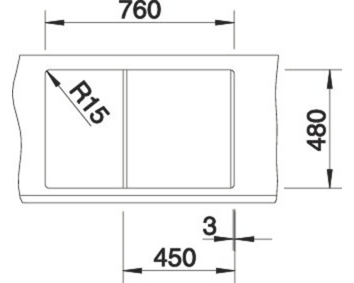 Technische Zeichnung einer Spüle mit Maßangaben