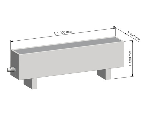 Technische Zeichnung eines Heizkörpers mit den Maßen 1000 x 180 x 330 Millimeter