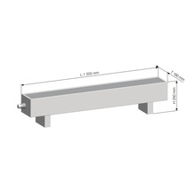Dimensionsdarstellung einer 1200 mm langen, 250 mm hohen und 180 mm tiefen Tränke