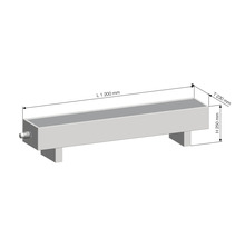 Abbildung einer rechteckigen Wanne mit den Maßen 1200 x 230 x 250 Millimeter.