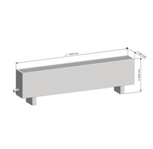 Illustration eines Heizkörpers mit den Maßen 1400 mm Länge, 400 mm Höhe und 180 mm Tiefe.