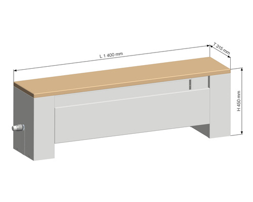 Heizkörperverkleidung mit den Maßen 1400 x 315 x 450 Millimeter