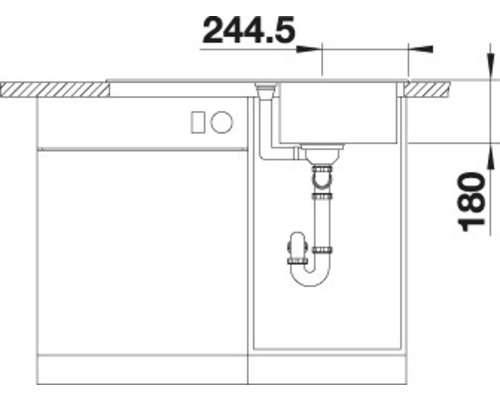 Zeichnung einer Spüle mit Abmessungen 244,5 und 180