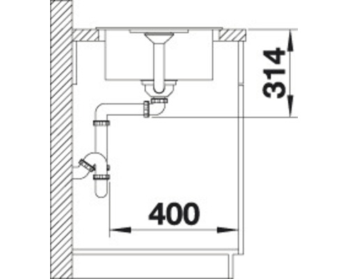 Zeichnung einer Spüle mit Abmessungen