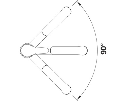 Illustration eines Schraubenschlüssels mit einem Schwenkbereich von 90 Grad