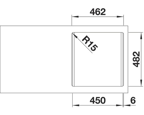 Abmessungen eines Spülbeckens mit Becken links