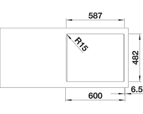 Technische Zeichnung eines Spülbeckens mit Maßangaben