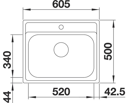 Technische Zeichnung einer Küchenspüle mit Maßangaben