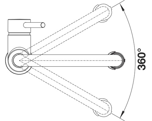 Zeichnung einer Armatur mit 360 Grad Schwenkbereich
