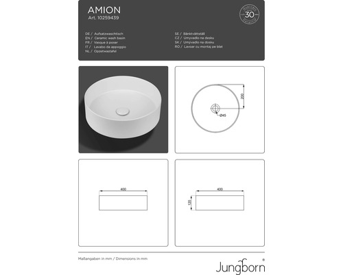 Keramik Aufsatzwaschtisch mit Maßangaben