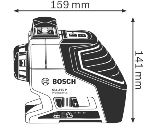 Bosch GLL 3-80 P Professional Linienlaser mit den Maßen 159 mm Breite und 141 mm Höhe