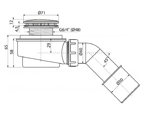 Technische Zeichnung eines Siphons mit Maßangaben