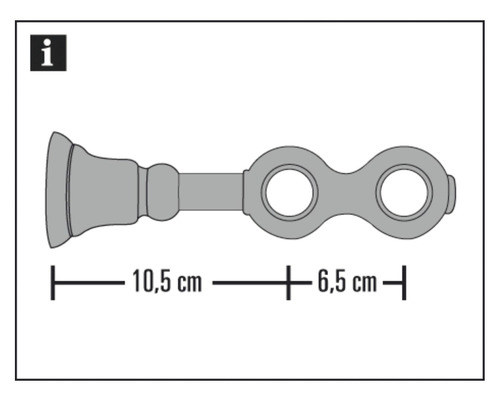 Maße einer Gardinenstangenhalterung: 10,5 cm und 6,5 cm