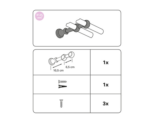 Abbildung der Bestandteile für Türdrücker inklusive Maße und Anzahl