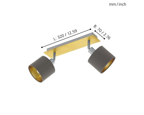Deckenleuchte mit zwei Leuchten und Maßen
