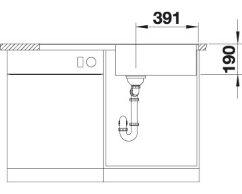 Zeichnung einer Spüle mit den Maßen 391 und 190 Millimeter