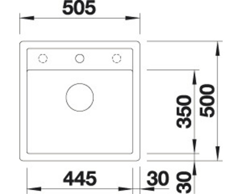 Zeichnung einer Spüle mit Maßangaben